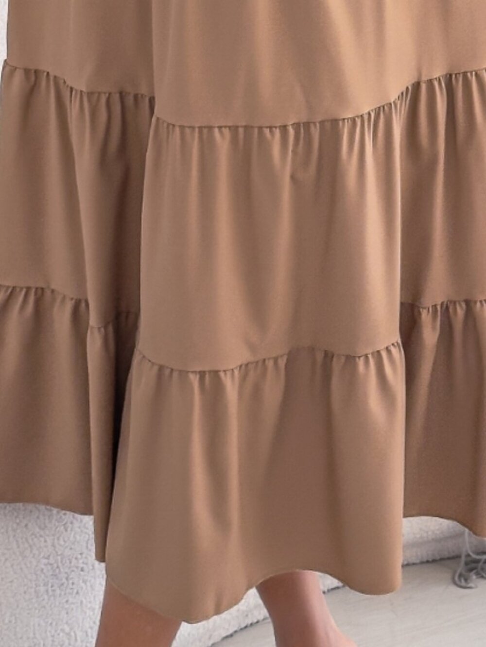 Tan Smocked Off-Shoulder Tiered Dress - Picture 7 of 8